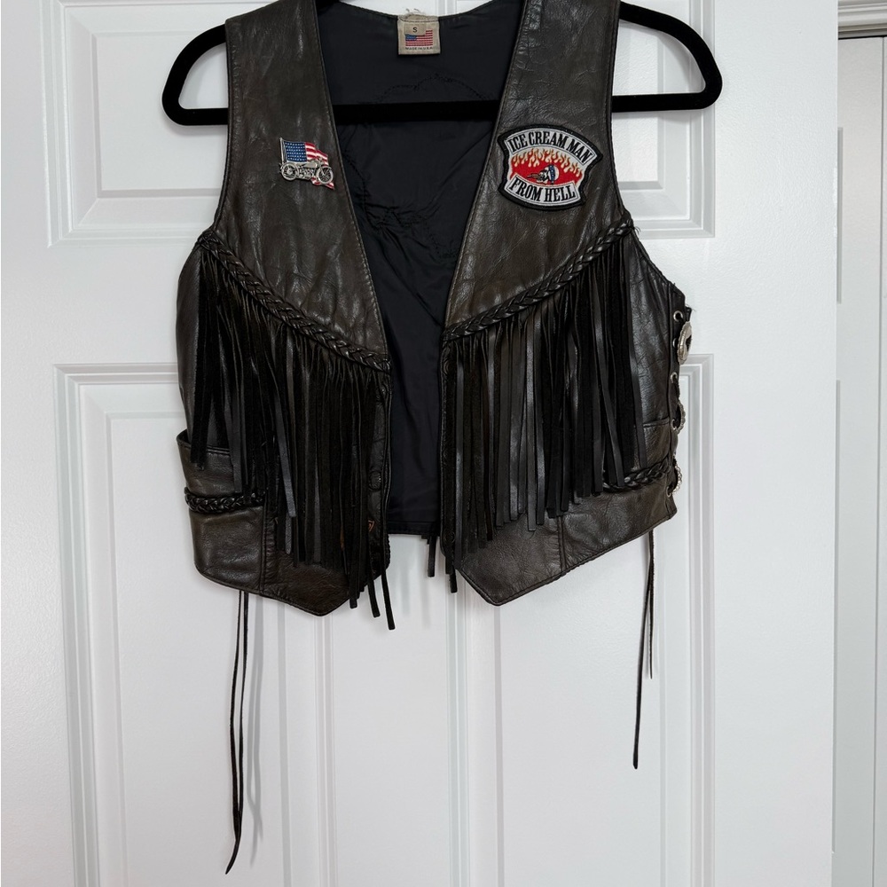 Harley-Davidson Black Leather Fringe Vest Size S
